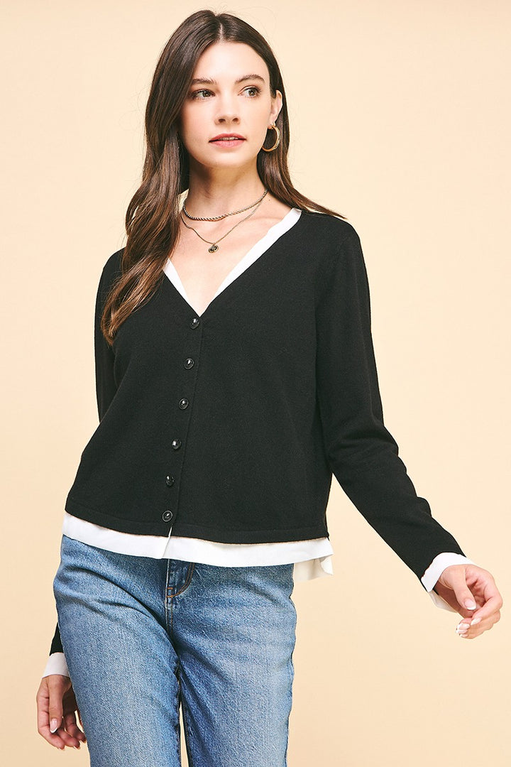 V-neck Button Down Black Top