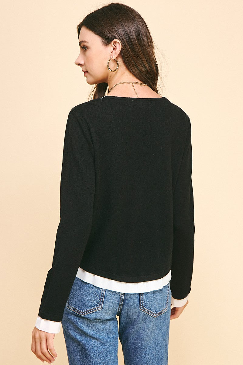 V-neck Button Down Black Top