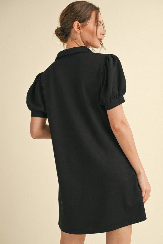 Black Jersey Pocket Collar Dress