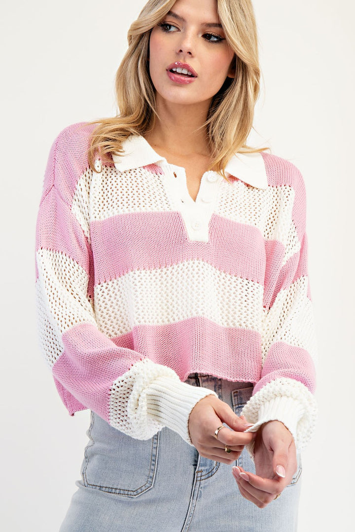 Small Town Charm Sweet Pink Striped Sweater