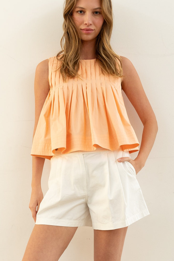 Day Off Pintuck Peach Sleeveless Top