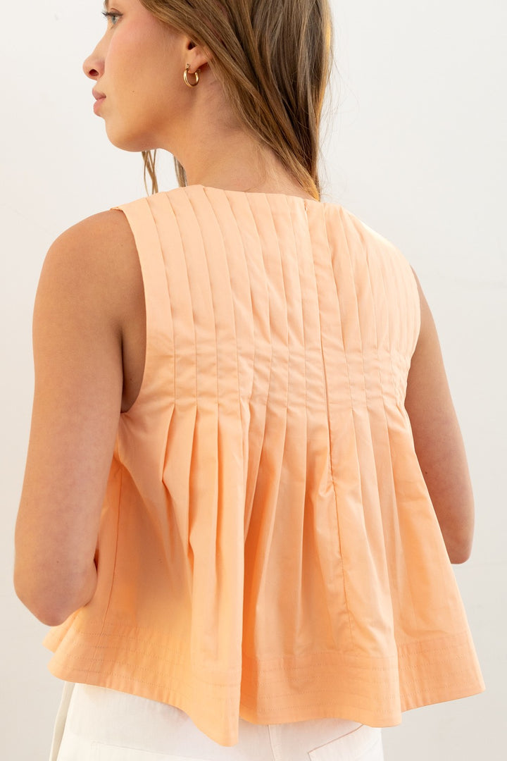 Day Off Pintuck Peach Sleeveless Top