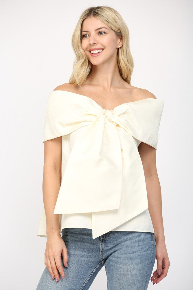 Big Bow Off The Shoulder Ivory Top