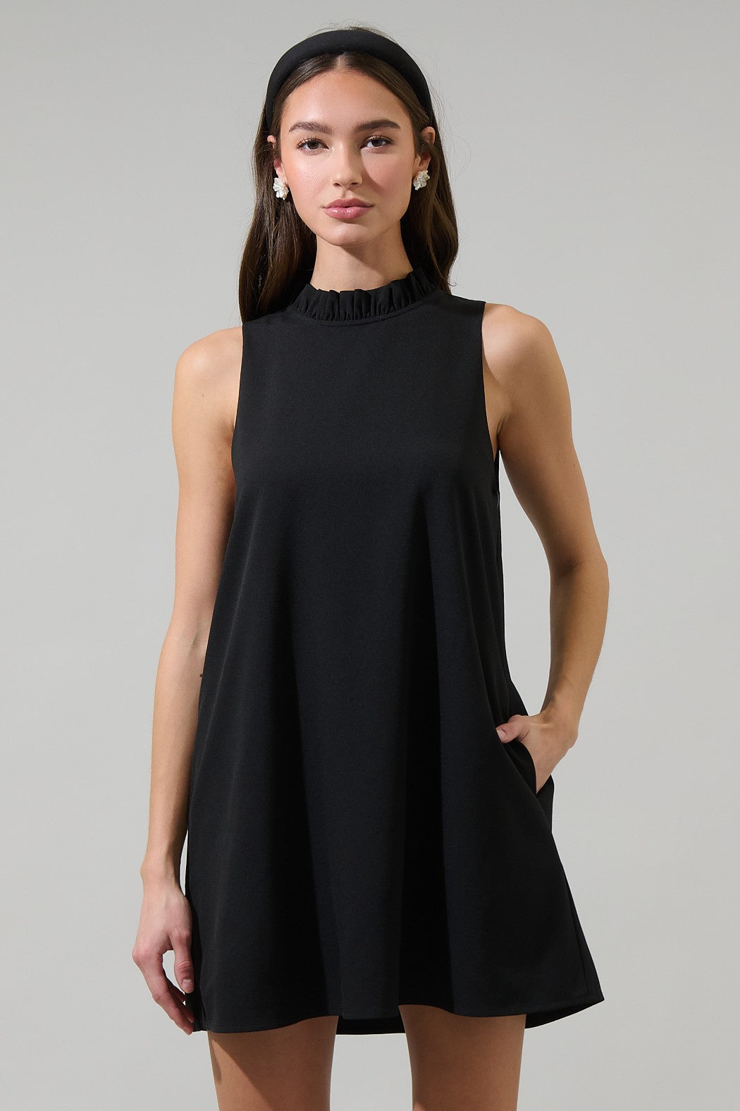 Benson Trapeze Mock Neck Mini Dress Black / M