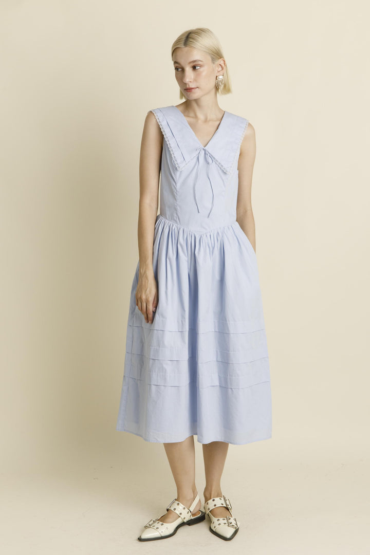 Sailor Collar Blue Midi Dress