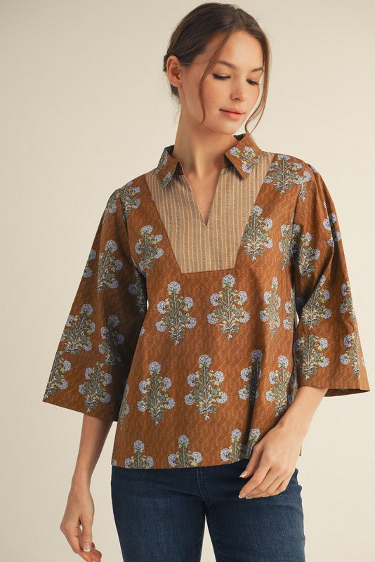 In Just A Minute Brown Floral Top