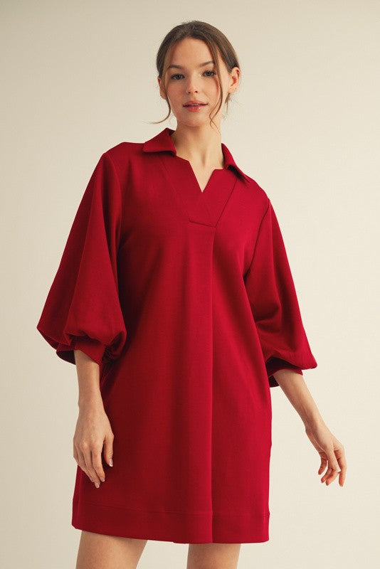 Front Pleated Comfy Dress in Wine