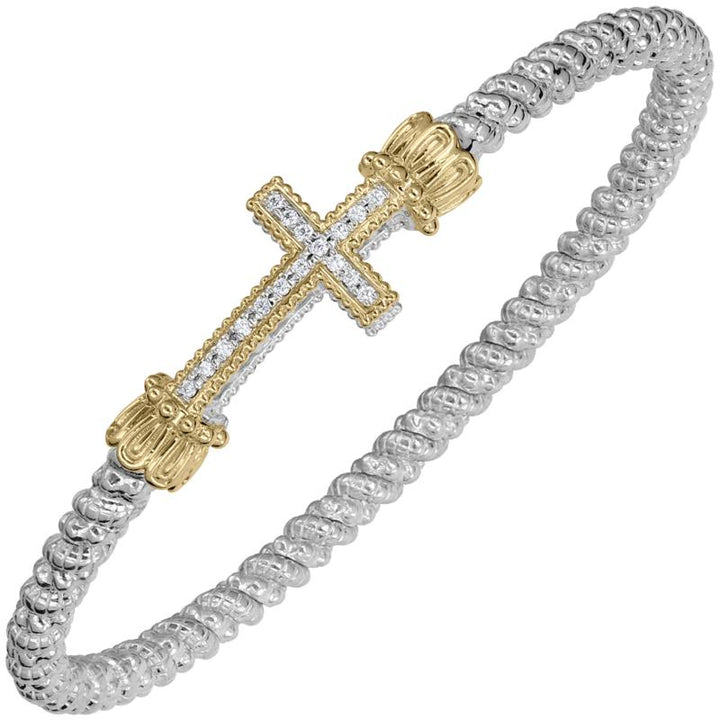 Vahan 23499D03 14K Yellow Gold & Sterling Silver Diamond Cross Bracelet