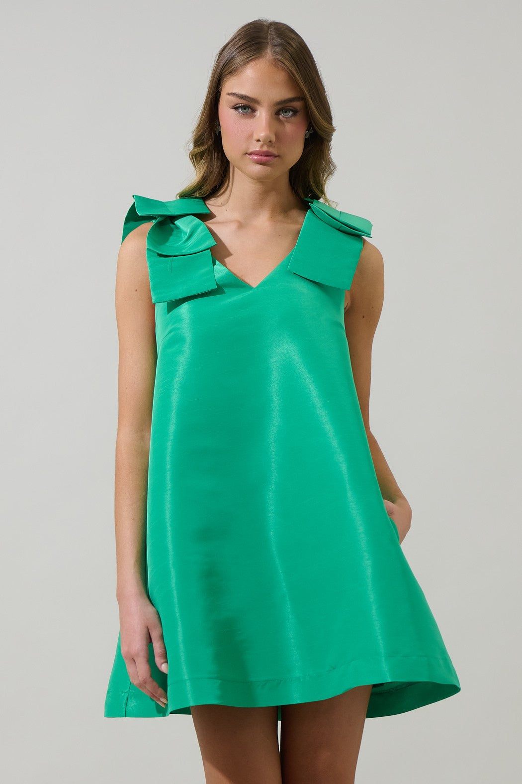 Alani Bow Trapeze Mini Dress KELLY-GREEN / M