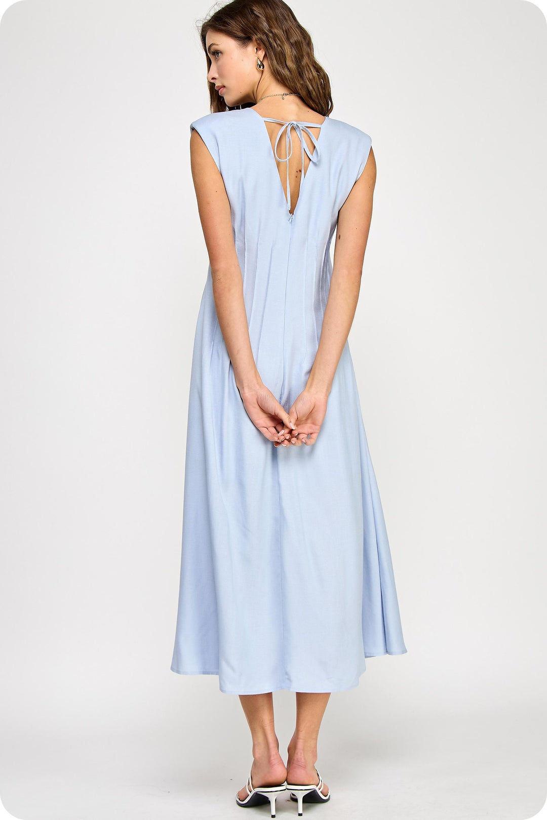 Class Act Pintuck Maxi Dress in Chambray