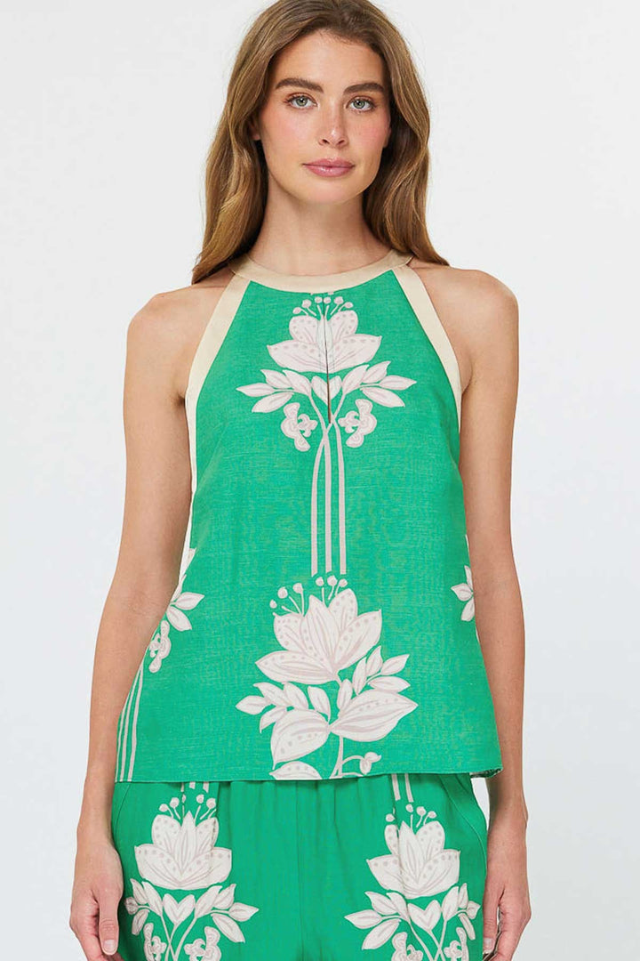 Sleeveless Green Floral Top