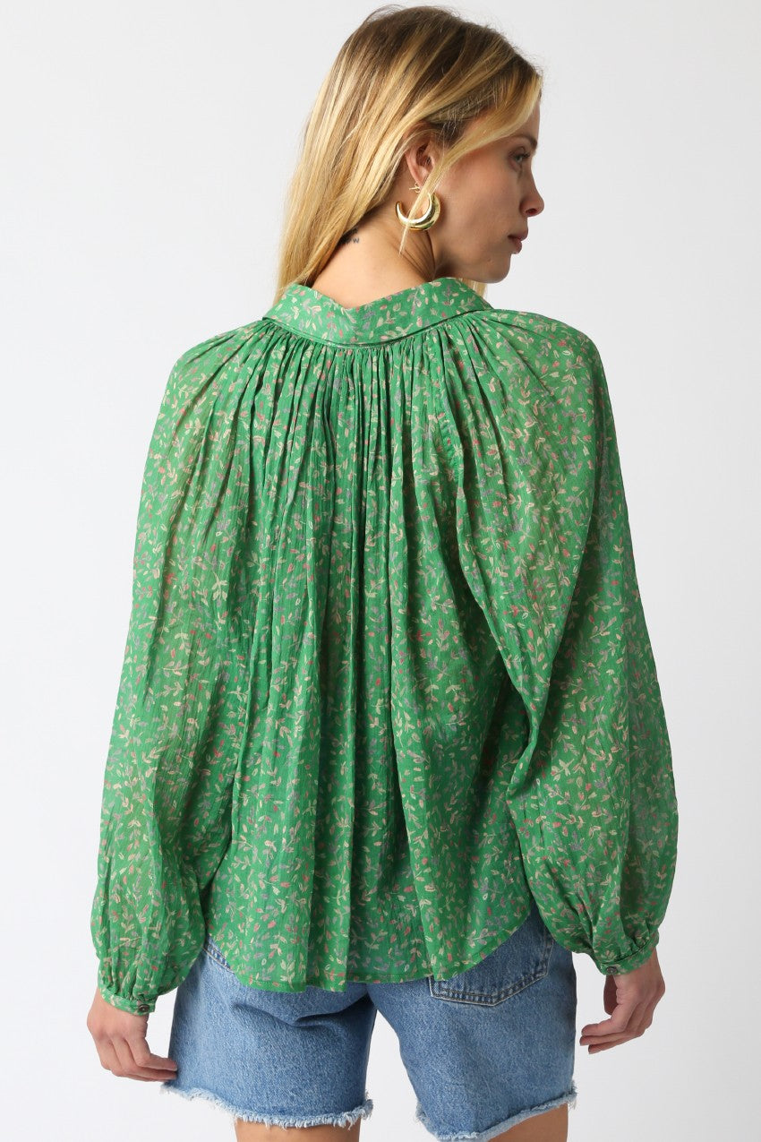 Garden Floral Button Down Top in Green