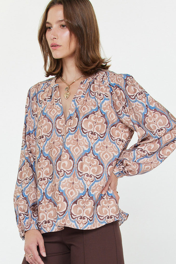 3/4 Sleeve Brown Printed Top