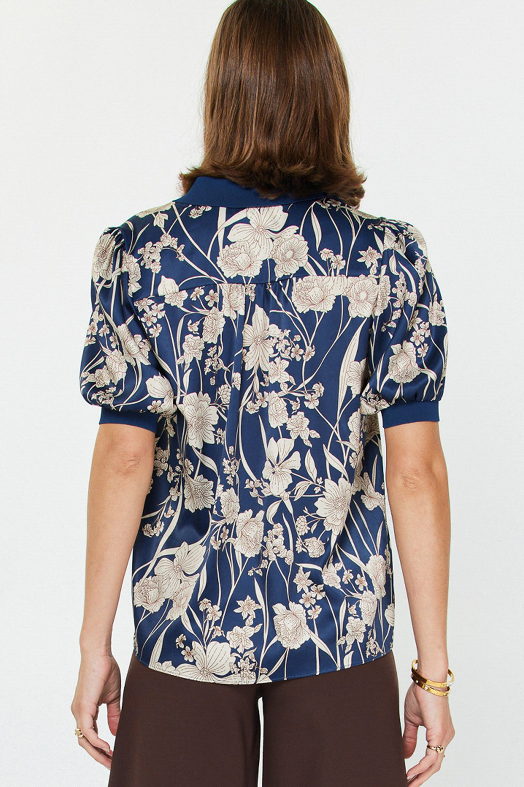Floral Printed Short Sleeve Navy Top