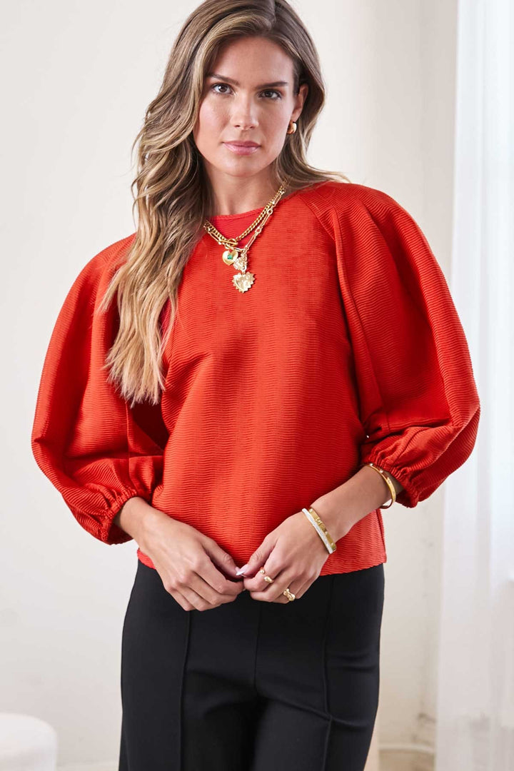 Bubble Sleeve Red Top