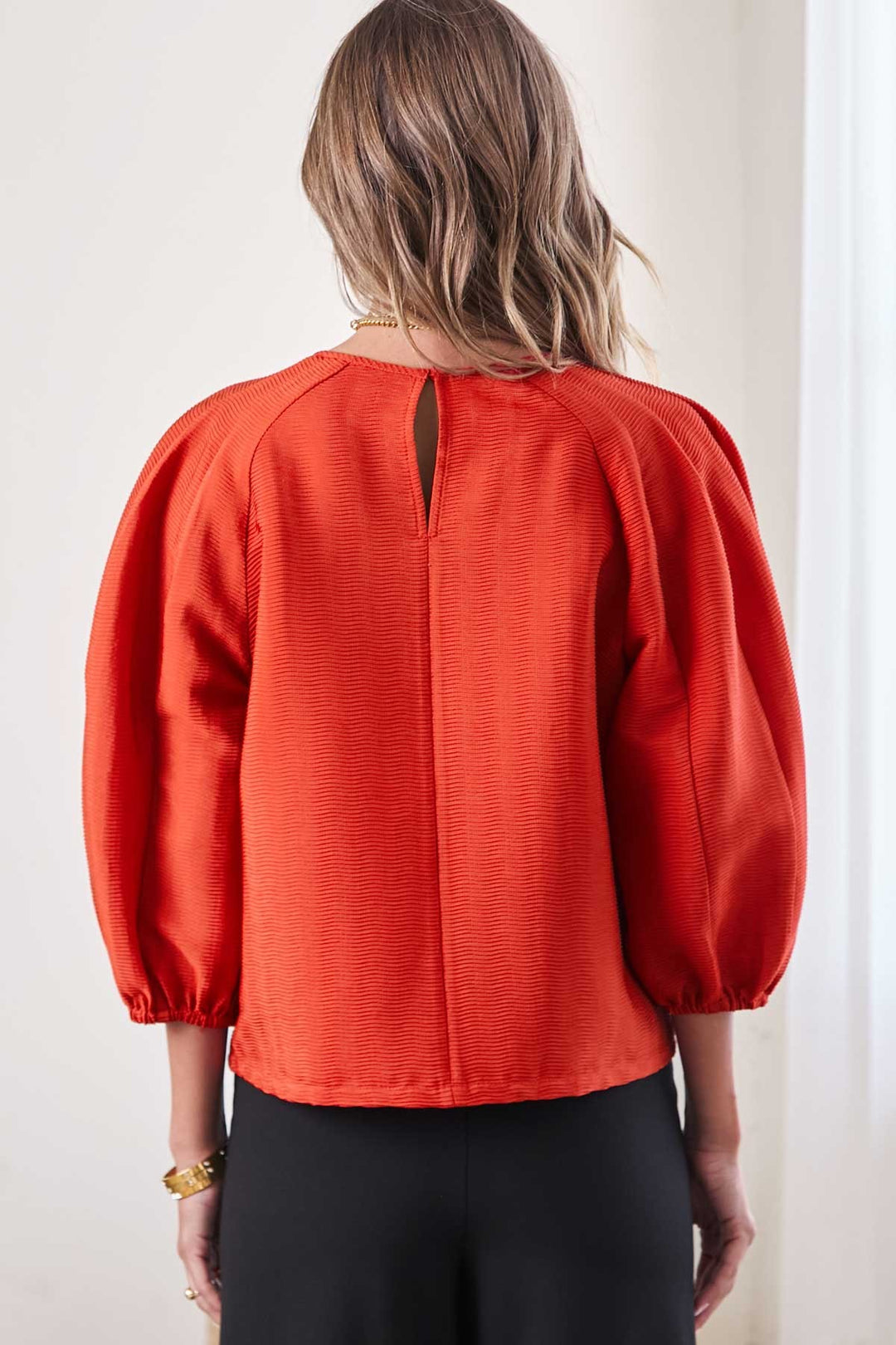 Bubble Sleeve Red Top