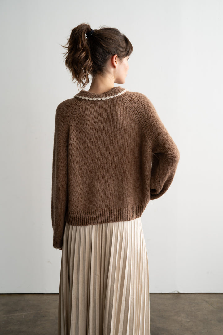 Walnut Brown Scalloped Collared Sweater