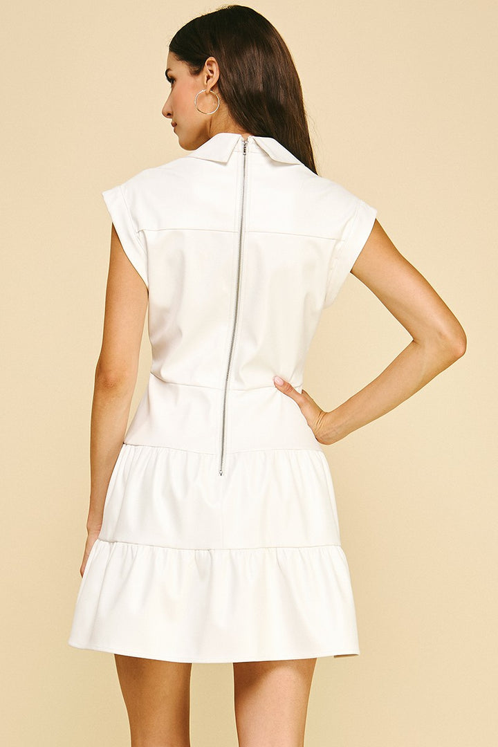Leather Twist Detail Off- White Mini Dress