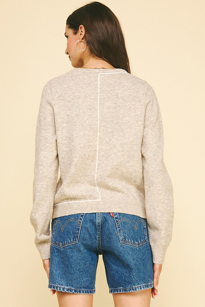 Stitch Detailed Knit Sweater in Oatmeal