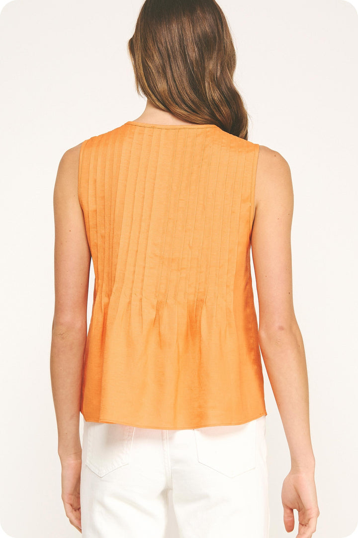 Orange Pintuck Sleeveless Top