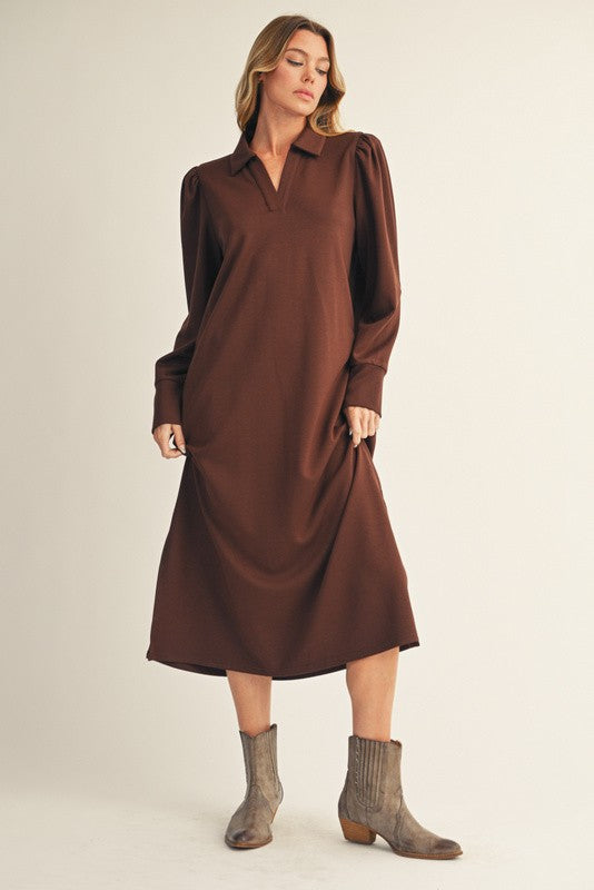 In The Right Place Brown Midi Dress