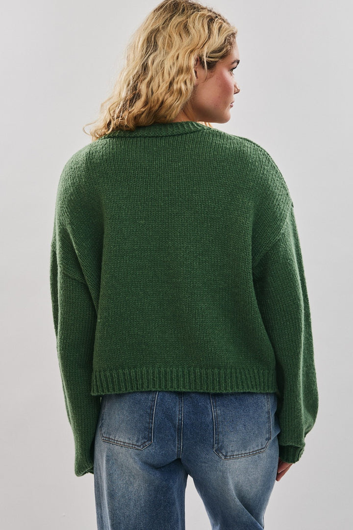 Christmas Theme Knit Sweater Cardigan in Green