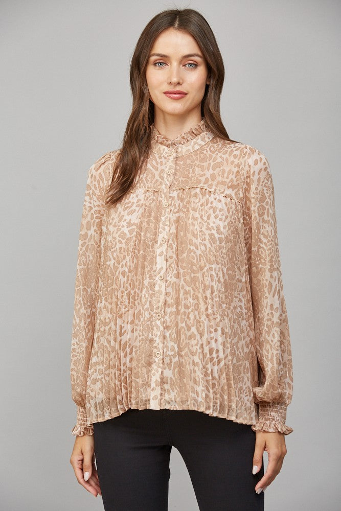 Animal Print Chiffon With Lurex Pleated Blouse