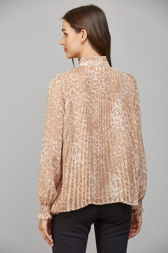 Animal Print Chiffon With Lurex Pleated Blouse
