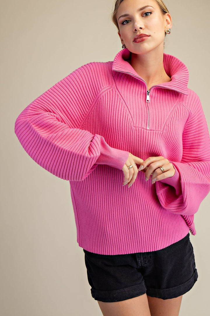 Front Zip Sweater in Pink