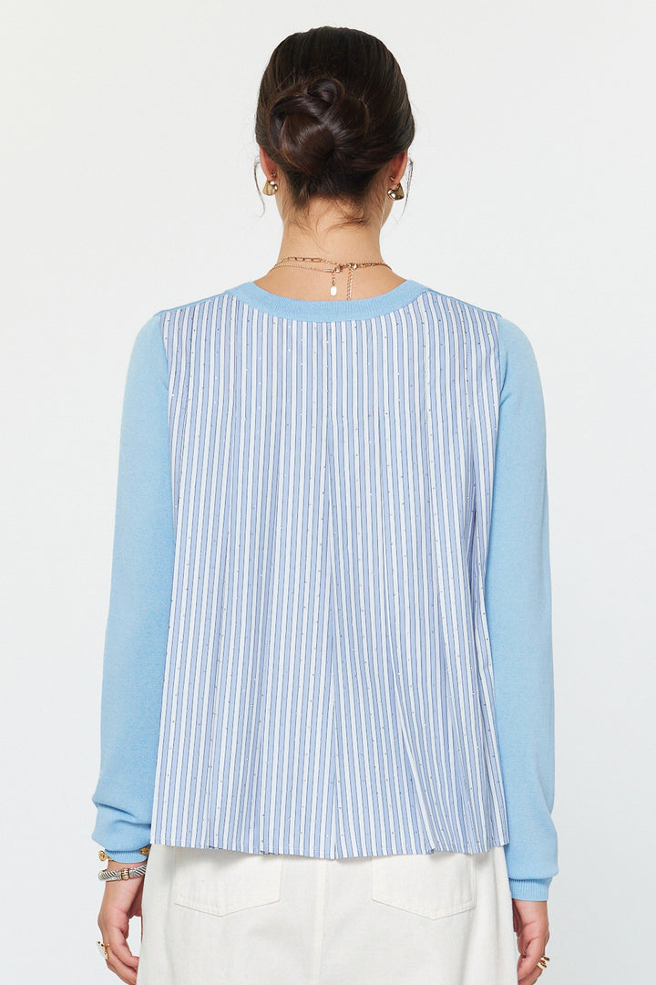 Blue Knit Front Striped Top