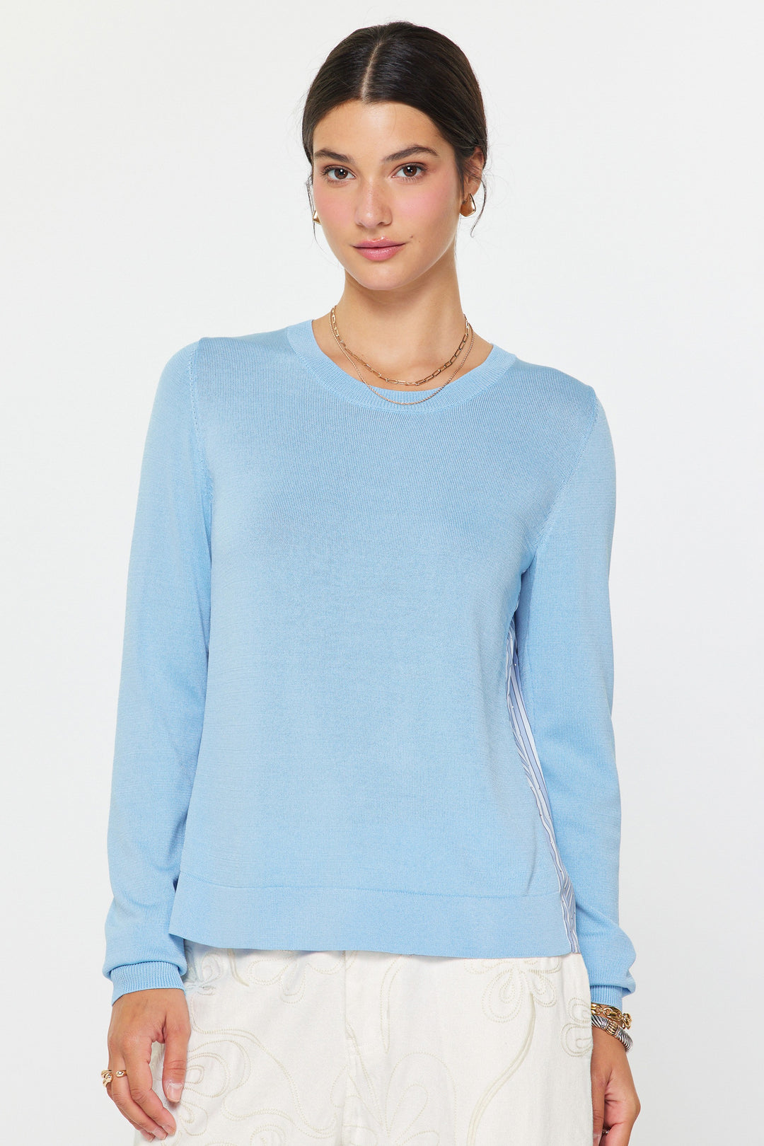 Blue Knit Front Striped Top