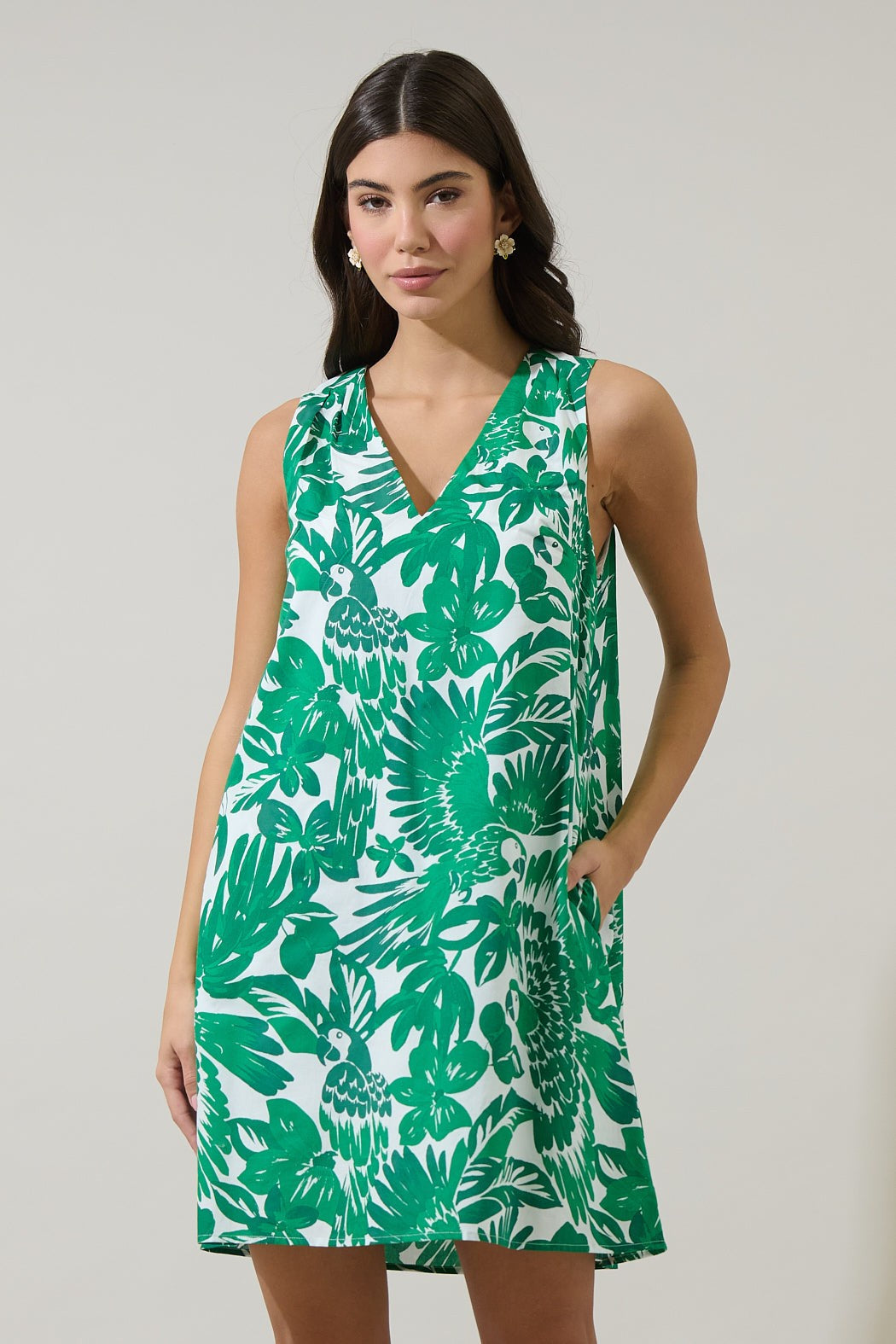 Masey Tropical Lerry Shift Mini Dress in Green