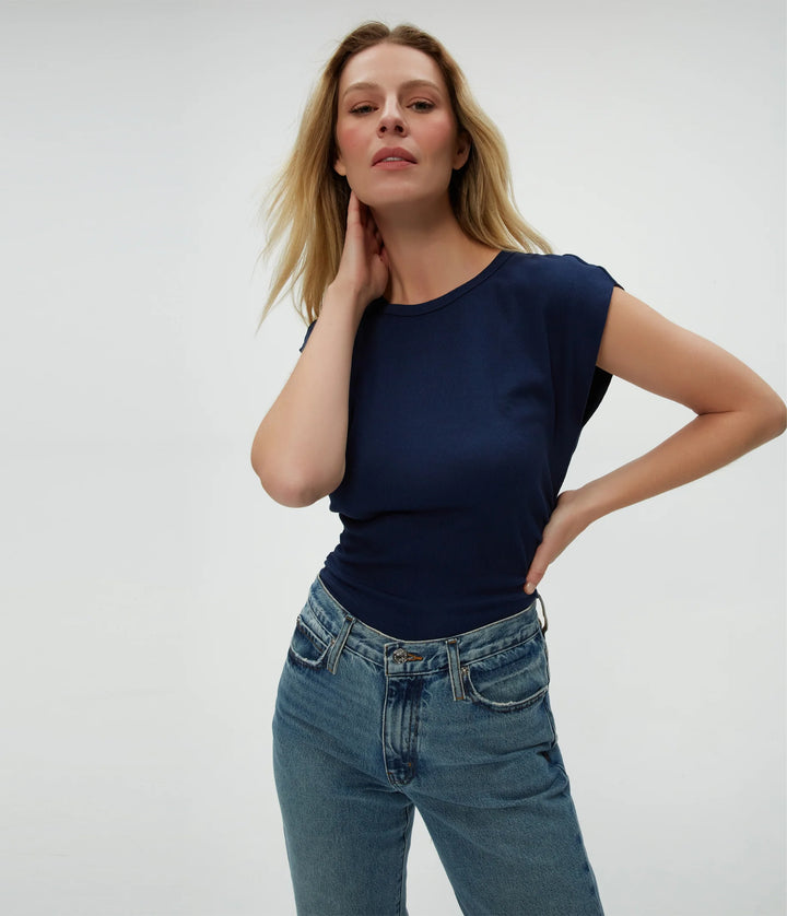 Michael Stars Joni Power Shoulder Tee in Nocturnal Navy