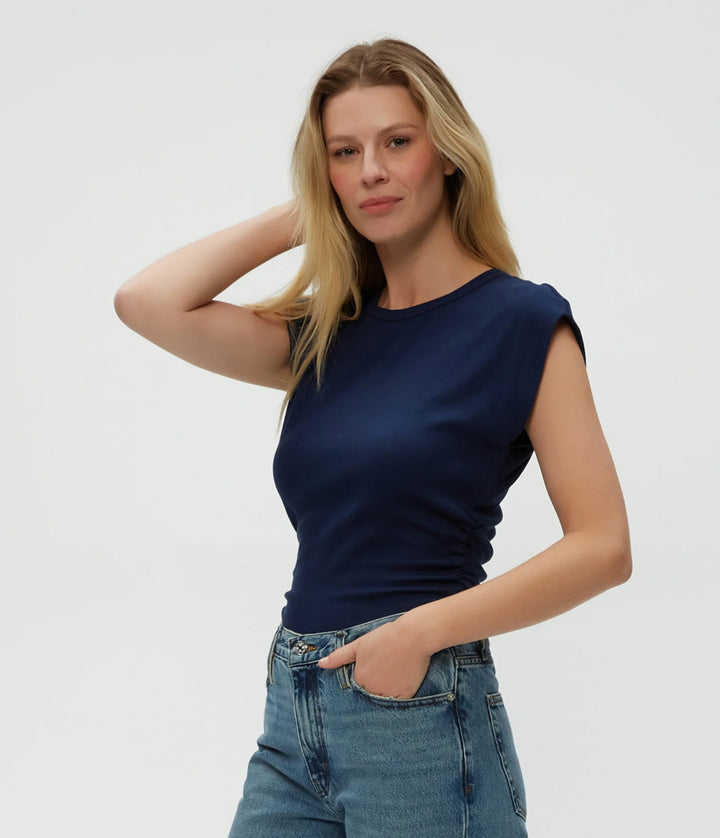 Michael Stars Joni Power Shoulder Tee in Nocturnal Navy