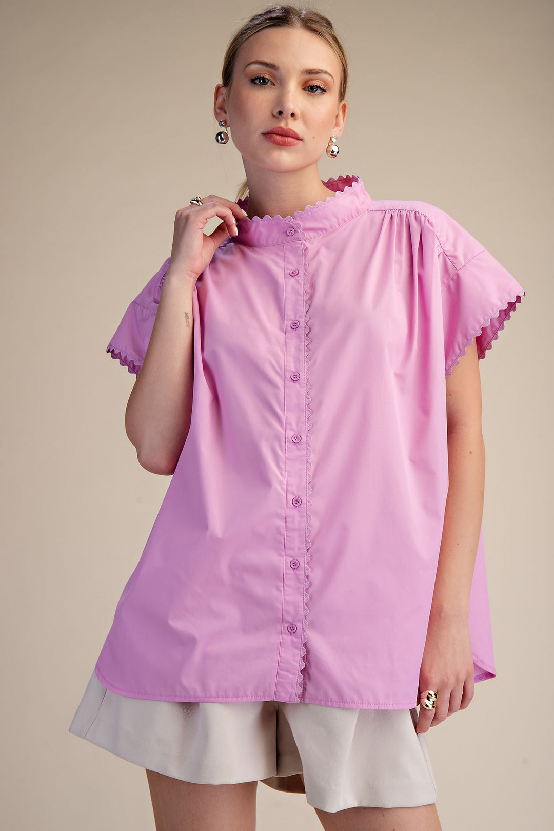 Cap Sleeve Oversized Top in Pink