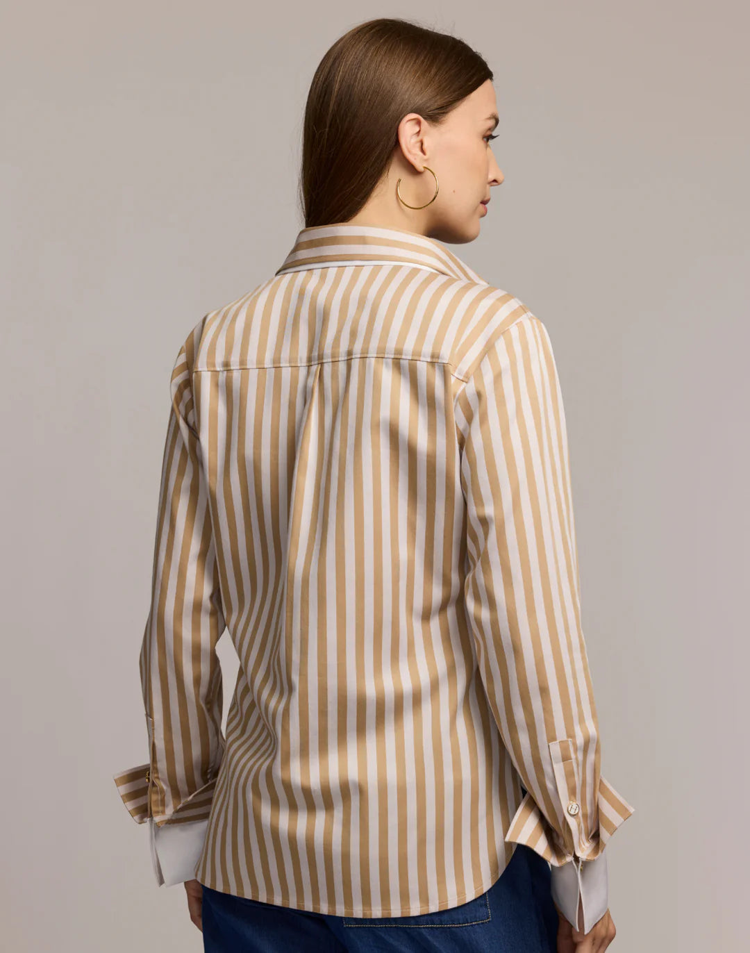 Hinson Wu Margot Long Sleeve Stripe Shirt in Ecru/Latte
