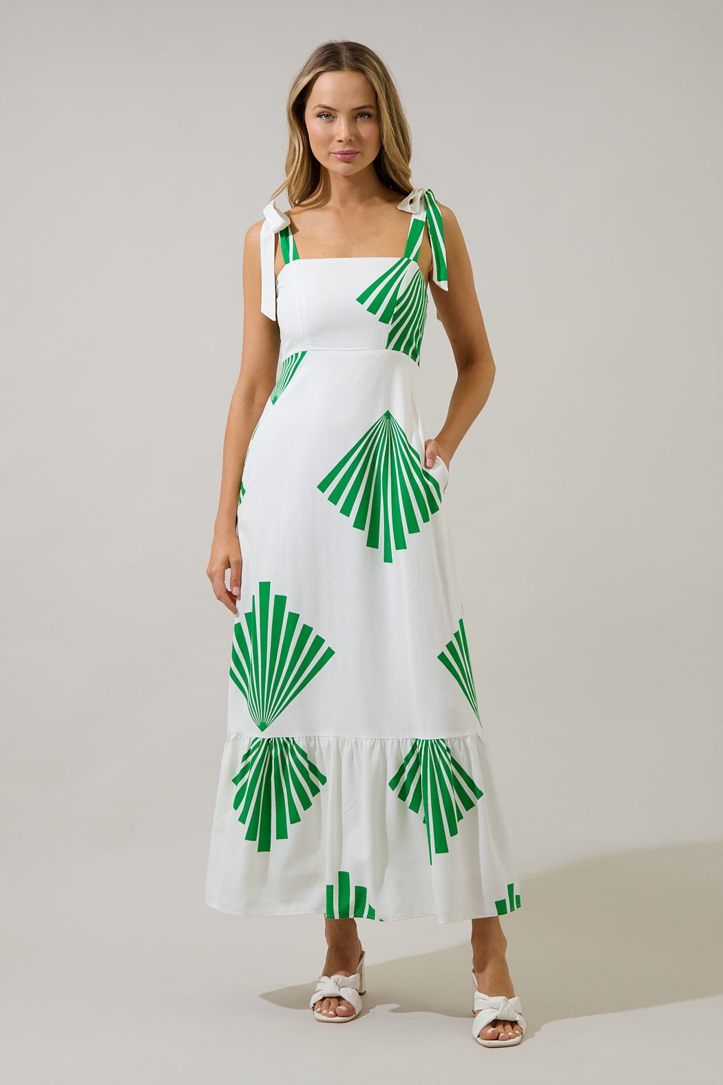 Hendy Shoulder Tie Maxi Dress in Fan Breeze