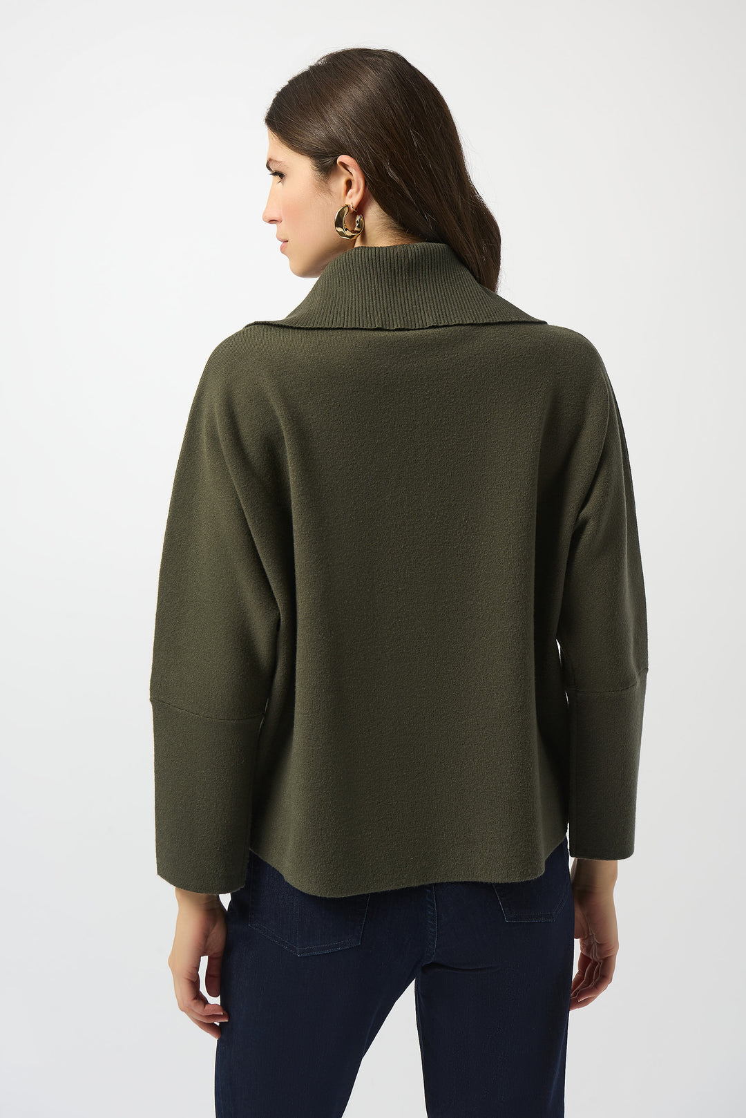 Joseph Ribkoff Hooded Zipper Relaxed Fit Sweater in Avocado Green