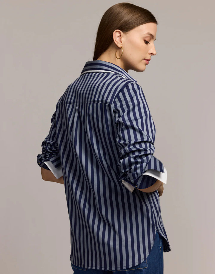 Hinson Wu Margot Long Sleeve Stripe Shirt in French Grey/Midnight