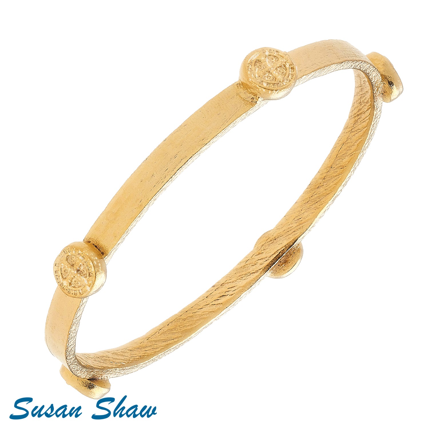 Susan Shaw Handcast Gold St. Benedict Cross Coin Bangle – Sugar