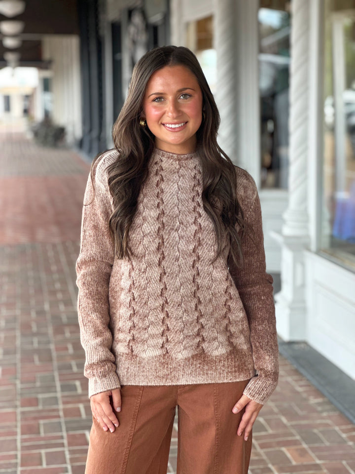 Charlie B Long Sleeve Crew Sweater in Sepia