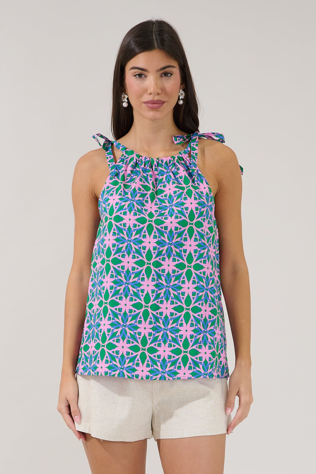 Marra Sleeveless Top in Blue Geo