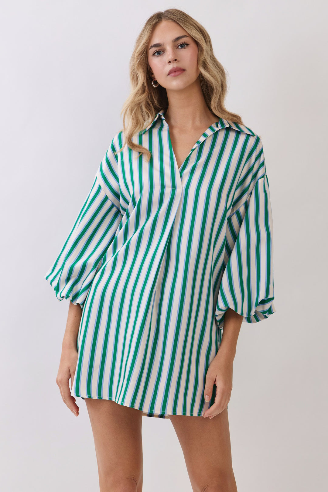 green striped mini dress Stripe Me Happy Pleated Mini Dress L / green