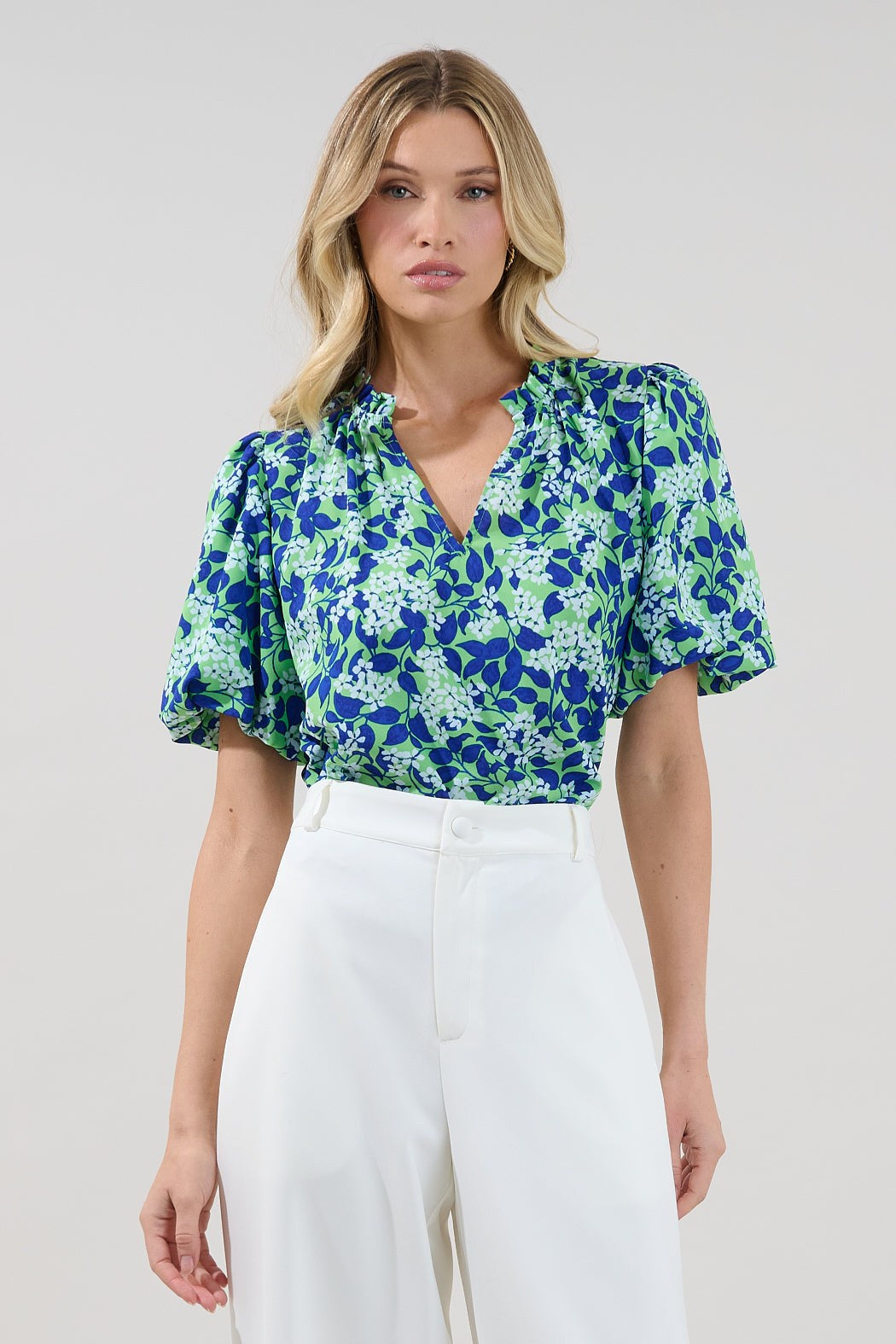 Kelley Bubble Sleeve Blouse Green Floral