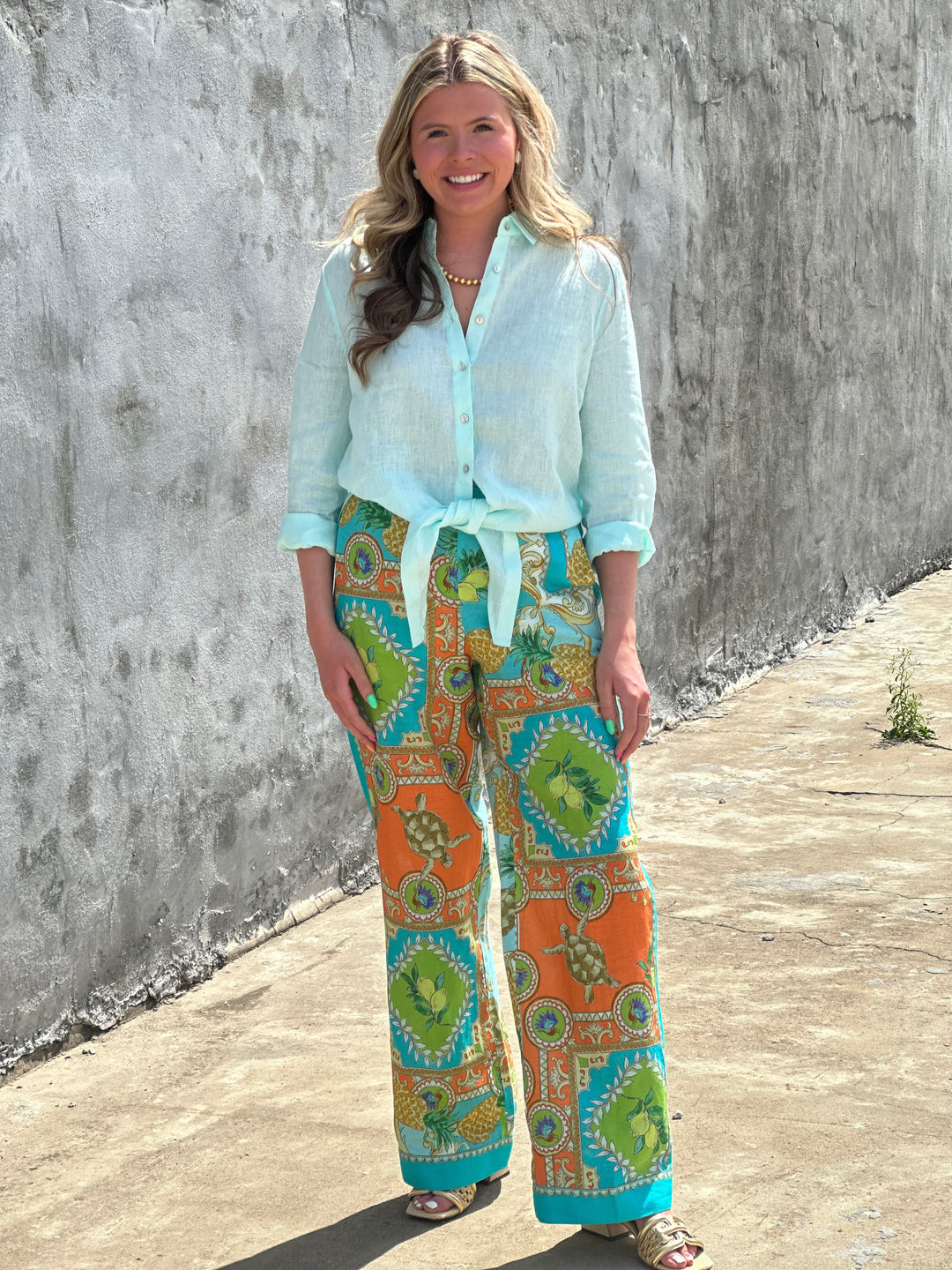 Tyler Boe Amara Linen Shirt in Bleached Aqua