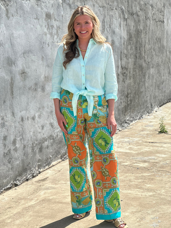 Tyler Boe Amara Linen Shirt in Bleached Aqua