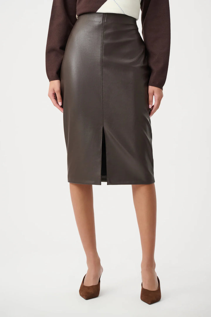 Joseph Ribkoff Bonded Leatherette Pencil Skirt in Mocha