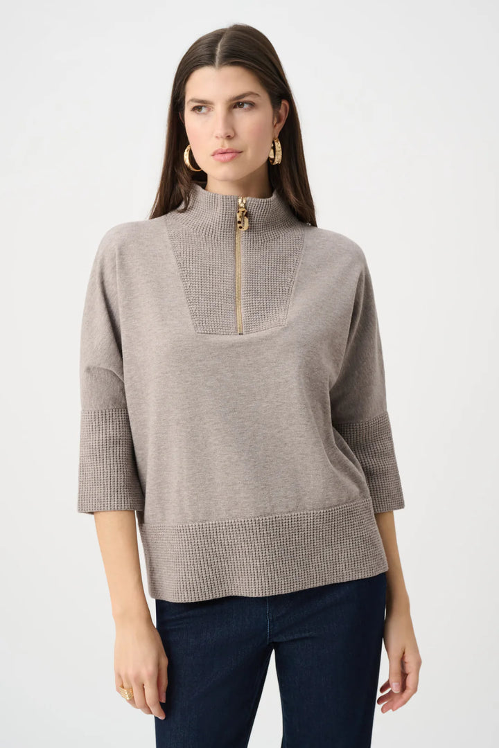 Joseph Ribkoff Funnel-Neck Sweater with Zipper in Taupe Melange