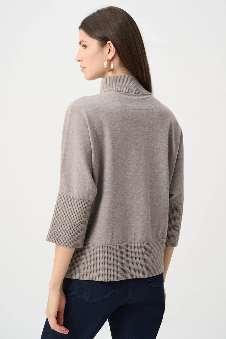 Joseph Ribkoff Funnel-Neck Sweater with Zipper in Taupe Melange