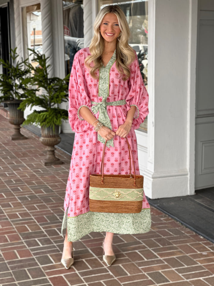 Sweet Pink Floral Printed Midi Dress